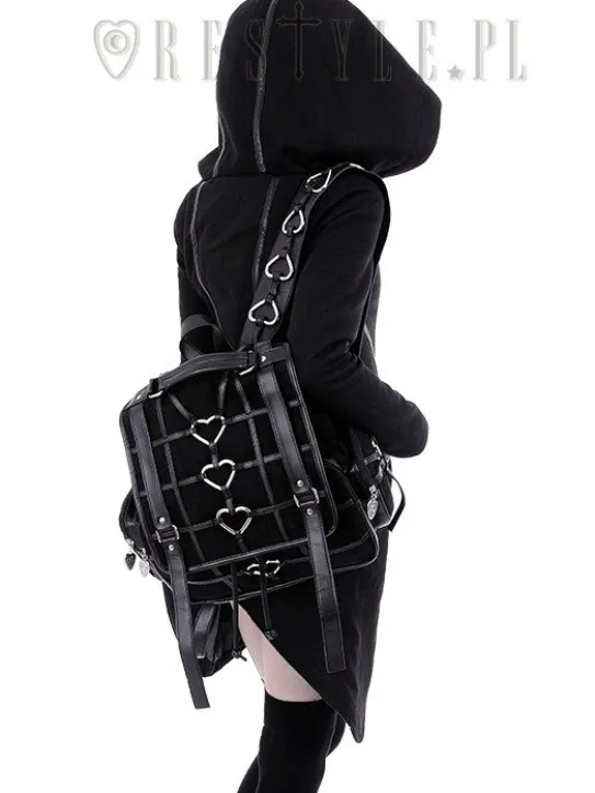 Czarny plecak kostka, harness z serduszkami "HEAVY HEART BACKPACK"-Restyle New
