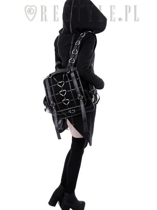 Czarny plecak kostka, harness z serduszkami "HEAVY HEART BACKPACK"-Restyle New