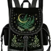 Czarny plecak paproć i księżyc HERBAL BACKPACK-Restyle Fashion