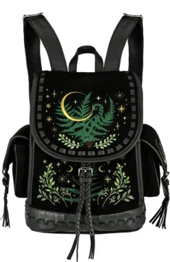 Czarny plecak paproć i księżyc HERBAL BACKPACK-Restyle Fashion