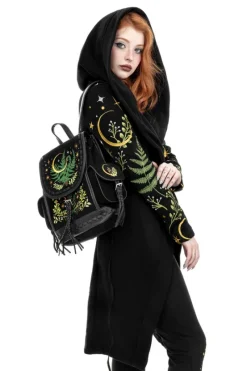 Czarny plecak paproć i księżyc HERBAL BACKPACK-Restyle Fashion
