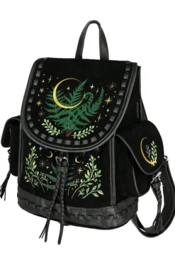 Czarny plecak paproć i księżyc HERBAL BACKPACK-Restyle Fashion