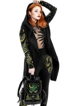 Czarny plecak paproć i księżyc HERBAL BACKPACK-Restyle Fashion