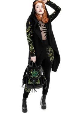 Czarny plecak paproć i księżyc HERBAL BACKPACK-Restyle Fashion