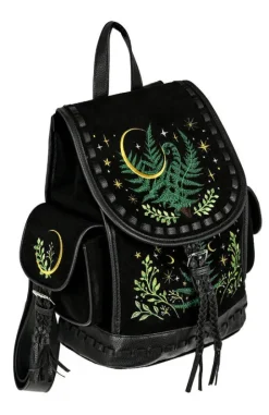 Czarny plecak paproć i księżyc HERBAL BACKPACK-Restyle Fashion