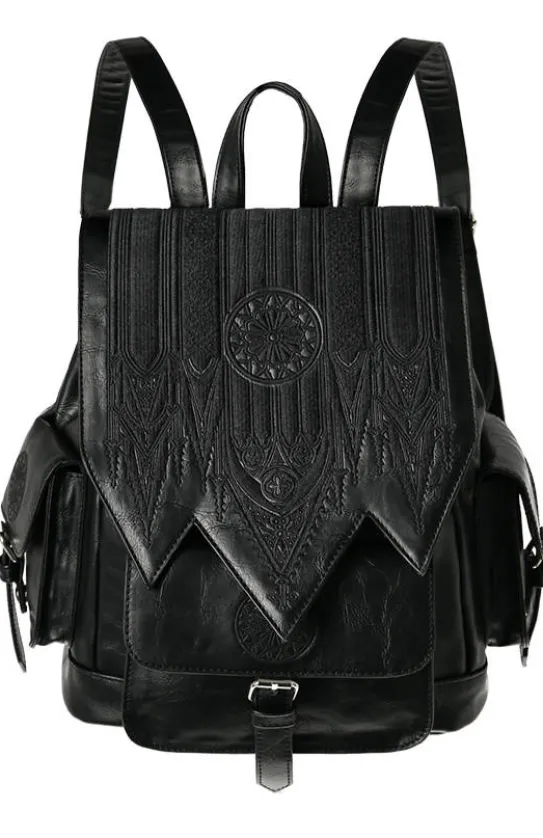 Czarny plecak szkolny z kieszeniami CATHEDRAL ROSETTE-Restyle Clearance