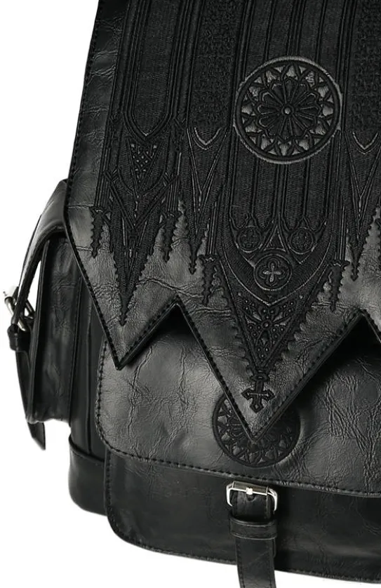 Czarny plecak szkolny z kieszeniami CATHEDRAL ROSETTE-Restyle Clearance