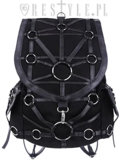 Czarny plecak z kieszeniami, harness, skórzane paski"O-RING BACKPACK"-Restyle Clearance