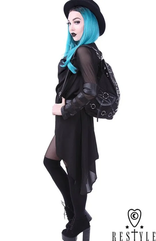 Czarny plecak z kieszeniami, harness, skórzane paski"O-RING BACKPACK"-Restyle Clearance