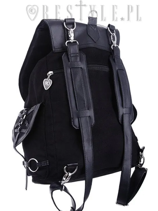 Czarny plecak z kieszeniami, harness, skórzane paski"O-RING BACKPACK"-Restyle Clearance