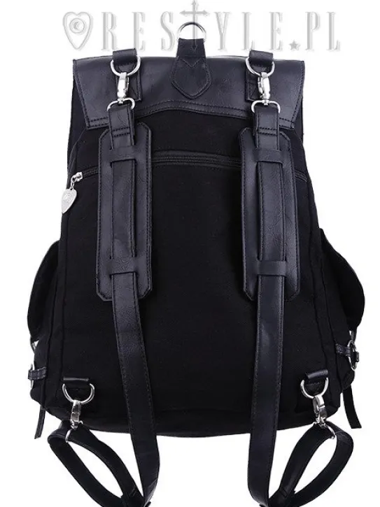 Czarny plecak z kieszeniami, harness, skórzane paski"O-RING BACKPACK"-Restyle Clearance