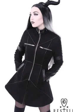 Czarny rozkloszowany płaszcz ocieplany, wełna, nowoczesna kurtka "GEOMETRY COAT"-Restyle Clearance