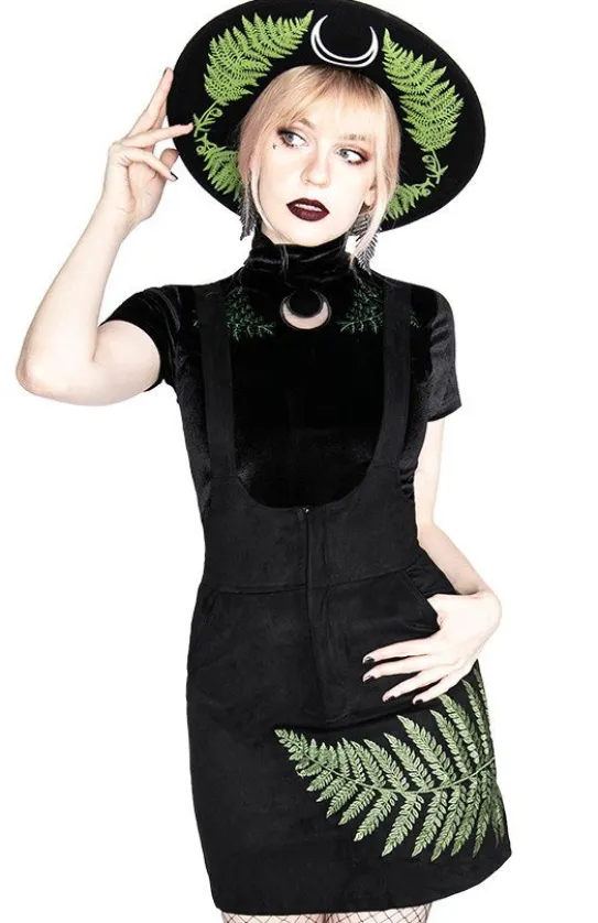 Czarny Top z Aksamitu haft paproć FERN VELVET TOP-Restyle Online