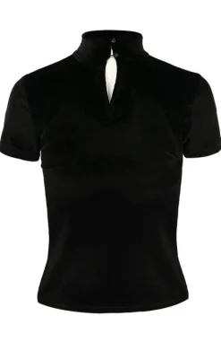 Czarny Top z Aksamitu haft paproć FERN VELVET TOP-Restyle Online