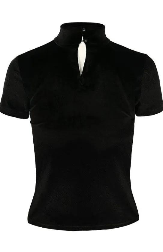 Czarny Top z Aksamitu haft paproć FERN VELVET TOP-Restyle Online
