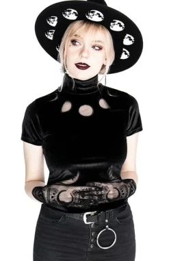 Czarny Top z Aksamitu księżyc MOON PHASES VELVET TOP-Restyle New