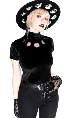 Czarny Top z Aksamitu księżyc MOON PHASES VELVET TOP-Restyle New