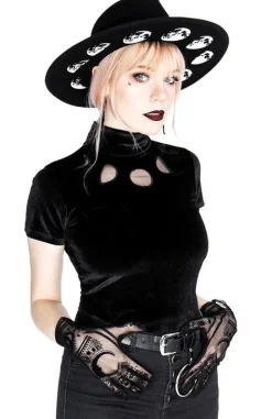 Czarny Top z Aksamitu księżyc MOON PHASES VELVET TOP-Restyle New