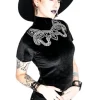 Czarny Top z Aksamitu z haftem węży SNAKE VELVET TOP-Restyle Hot