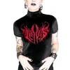 Czarny Top z Aksamitu z haftem NIHILIST VELVET TOP-Restyle Hot
