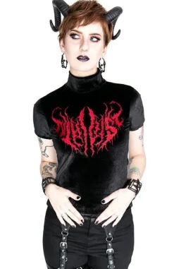 Czarny Top z Aksamitu z haftem NIHILIST VELVET TOP-Restyle Hot