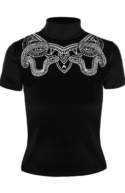 Czarny Top z Aksamitu z haftem węży SNAKE VELVET TOP-Restyle Hot