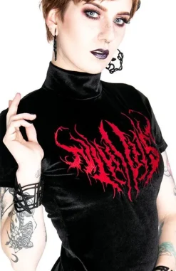 Czarny Top z Aksamitu z haftem NIHILIST VELVET TOP-Restyle Hot
