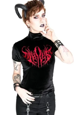 Czarny Top z Aksamitu z haftem NIHILIST VELVET TOP-Restyle Hot