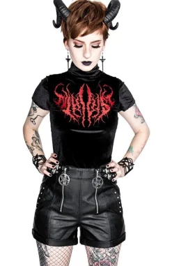 Czarny Top z Aksamitu z haftem NIHILIST VELVET TOP-Restyle Hot