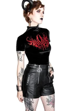 Czarny Top z Aksamitu z haftem NIHILIST VELVET TOP-Restyle Hot