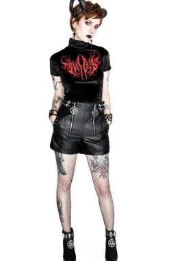 Czarny Top z Aksamitu z haftem NIHILIST VELVET TOP-Restyle Hot