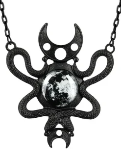 Czarny wisior księżyc i wąż "MOON EMBRACED NECKLACE BLACK"-Restyle Outlet