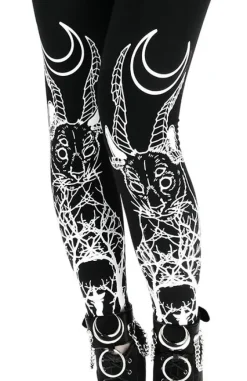 DEMONIC CAT LEGGINGS Czarne gotyckie legginsy, getry bawełniane-Restyle Clearance