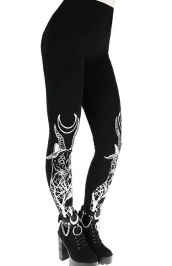 DEMONIC CAT LEGGINGS Czarne gotyckie legginsy, getry bawełniane-Restyle Clearance