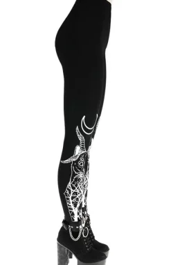 DEMONIC CAT LEGGINGS Czarne gotyckie legginsy, getry bawełniane-Restyle Clearance
