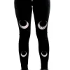 DOUBLE CRESCENT VELVET LEGGINGS, czarne gotyckie legginsy z półksiężycem-Restyle Discount