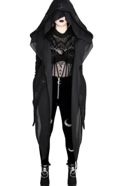 DOUBLE CRESCENT VELVET LEGGINGS, czarne gotyckie legginsy z półksiężycem-Restyle Discount