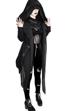 DOUBLE CRESCENT VELVET LEGGINGS, czarne gotyckie legginsy z półksiężycem-Restyle Discount