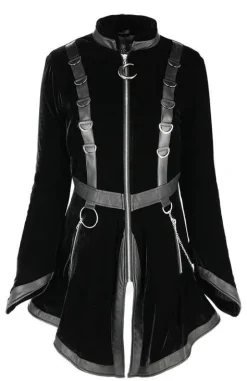D-ring Coat Gray Czarny Zimowy płaszcz z kapturem ze srebrnym futrem-Restyle Sale