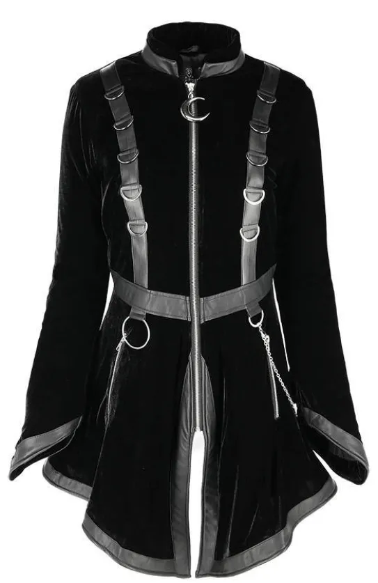 D-ring Coat Gray Czarny Zimowy płaszcz z kapturem ze srebrnym futrem-Restyle Sale