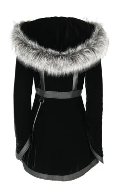 D-ring Coat Gray Czarny Zimowy płaszcz z kapturem ze srebrnym futrem-Restyle Sale