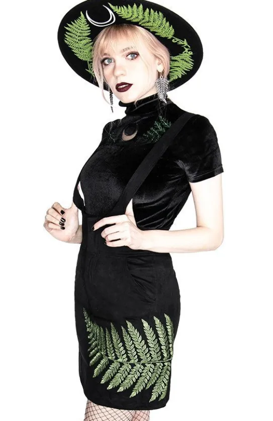 FERN SUEDE DRESS Czarna sukienka z liściem paproci-Restyle Online