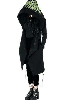 FOREST WITCH haft paproć Długa, gotycka bluza z paprocią-Restyle New
