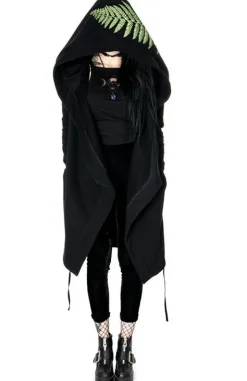 FOREST WITCH haft paproć Długa, gotycka bluza z paprocią-Restyle New