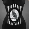 Gorset w stylu gotyckim z krukiem, w paski, underbust „FANTASY RAVEN”-Restyle Hot