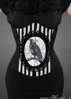 Gorset w stylu gotyckim z krukiem, w paski, underbust „FANTASY RAVEN”-Restyle Hot