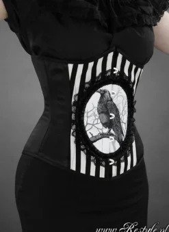 Gorset w stylu gotyckim z krukiem, w paski, underbust „FANTASY RAVEN”-Restyle Hot
