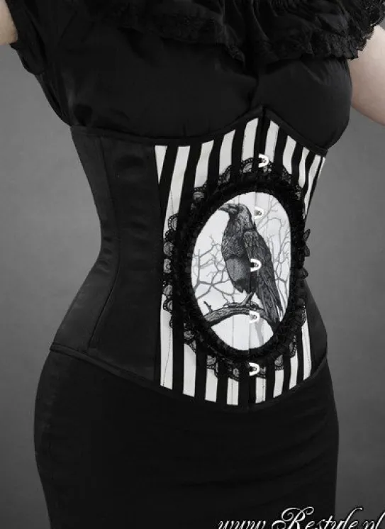 Gorset w stylu gotyckim z krukiem, w paski, underbust „FANTASY RAVEN”-Restyle Hot