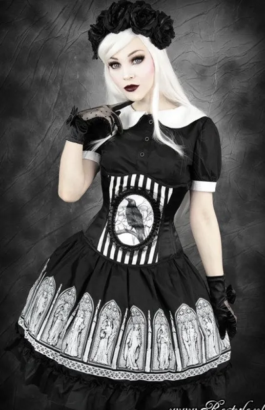 Gorset w stylu gotyckim z krukiem, w paski, underbust „FANTASY RAVEN”-Restyle Hot