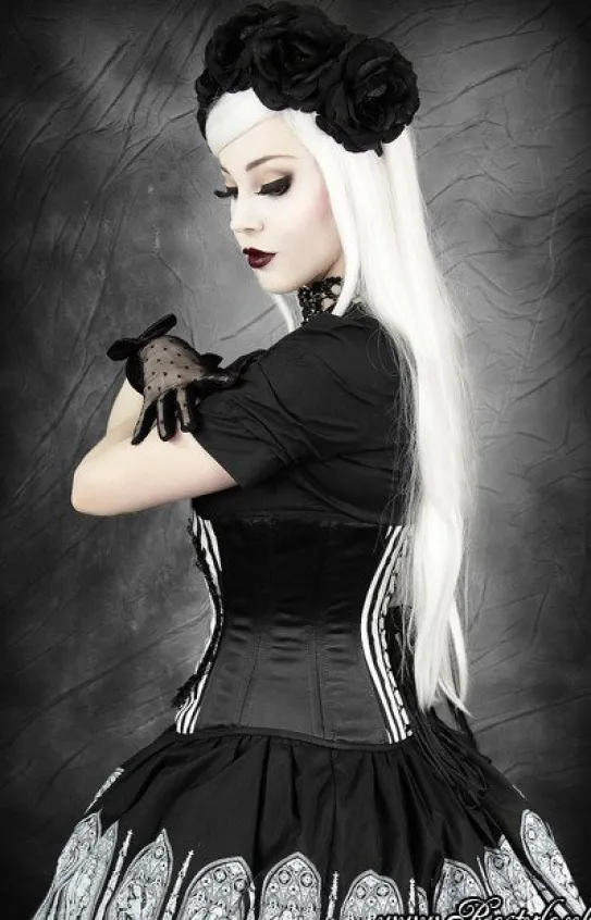Gorset w stylu gotyckim z krukiem, w paski, underbust „FANTASY RAVEN”-Restyle Hot